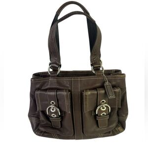 Coach Soho double pocket satchel in brown leather.